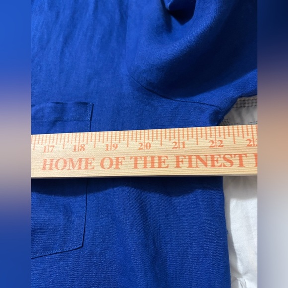 Royal Blue Linen Saks Fifth Avenue Button Up with Button Tab Sleeve. Size M - Picture 5 of 10